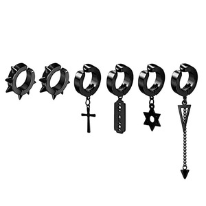 Cross <b>Clip</b> <b>On</b> <b>Earrings</b> Black Alloy Unisex Hip Hop Fashion Jewelry Set 10 Pcs - Product Image 2