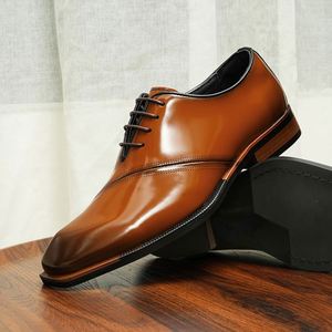 New Luxury Men's Leather Square-Toe Formal <b>Shoes</b> Wedding Oxford Style Shiny Business <b>Shoes</b> with <b>Height</b> <b>Increasing</b> - Product Image 6