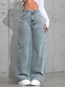 Jeans de Mezclilla Anchos de Cintura Alta para Mujer, Marca Sanyabi, Estilo Casual, Lavado a la Piedra, con Bolsillos - Product Image 3