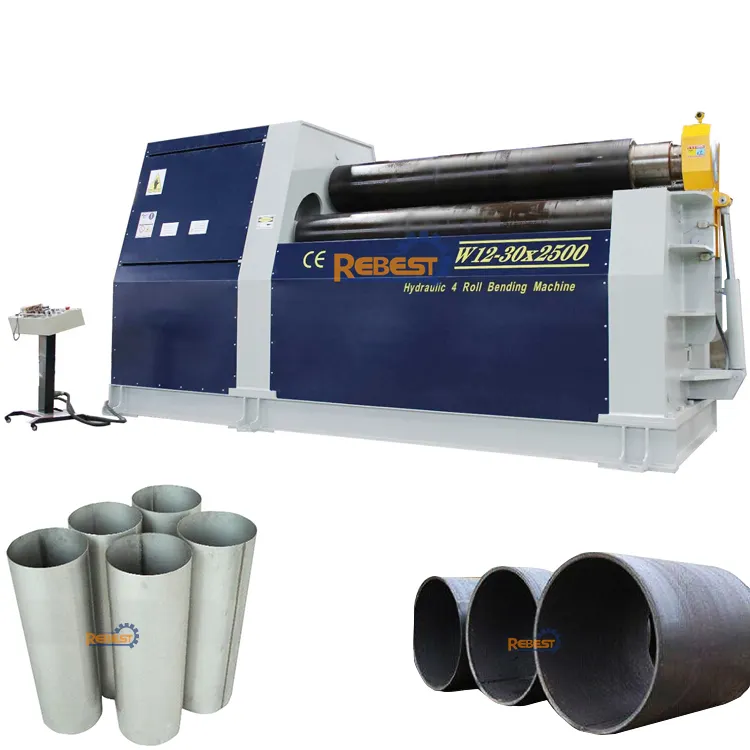 W12-25x2000 Heavy Duty ไฮดรอลิก CNC แผ่นโลหะเหล็ก 4 Roller เครื่องรีดแผ่นกรวยเครื่องดัด