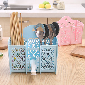 Plastic Hollowed-out Three-Compartment Chopstick Holder PP Draining Rack Kitchen Tableware Storage Lattice Type Square - Product Image 1