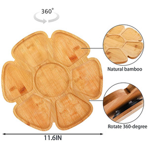Plateau de service créatif en bois de bambou, diamètre 29,5 cm, multi-compartiments pour snacks, fruits, fromages, usage domestique - Product Image 4