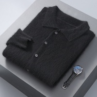 Benutzerdefiniertes Logo OEM Herren Nerz-Kaschmir Knopf-Polokragen Strickjacke Flauschiger Strickmantel Lässiger Winter-Strickcardigan
