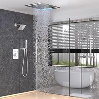 Système de douche à double jet de pluie, pommeau de douche à main chromé de 6 pouces, robinet thermostatique, design rectangulaire 14x20 pouces en laiton