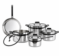 LEOZ Luxe – Ensemble de 9 casseroles en acier inoxydable avec couvercles en verre et poignées, compatibles four/lave-vaisselle, gaz et induction, pour une cuisson saine