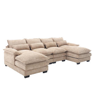 Ensemble de canapés en U de luxe moderne italien, en tissu velours léger de style nordique, design épuré pour la maison, le salon, l'appartement, les hôtels et les centres commerciaux - Product Image 3