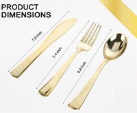 Ensemble de vaisselle jetable en plastique doré de 350 pièces comprenant 100 assiettes, 50 gobelets, 50 serviettes pré-roulées avec couverts pour 50 invités