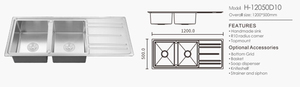 Évier de cuisine rectangulaire double <span class=keywords><strong>bac</strong></span> multifonctionnel Segong Large Nano SATIN en acier inoxydable fait à la main moderne - Product Image 3