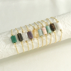 Pulsera de cuentas hecha a mano para mujer, cadena de oro minimalista con piedra natural ajustable, joyería curativa de ágata - Product Image 2