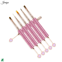 Lot de pinceaux de nail art en gel pour liner, avec manche en strass rose et pendentif en cristal multicolore en forme de cœur – Tendances 2027