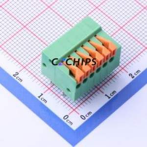 JL141R-25406GA1 Spring Terminal Block Bent Lead Through Hole,P=2.54mm Connector 1x6P 2.54mm Green Right Angle Insert - Product Image 1