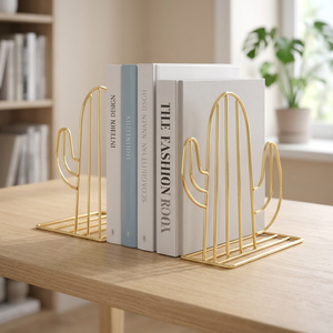 Sujetalibros Metálicos con Forma de Cactus Dorado, Soporte para Estantes, Decoración Contemporánea para el Hogar y la Oficina - Product Image 5