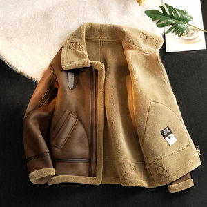 Giacca Bomber Retrò Pesante da Uomo <span class=keywords><strong>M</strong></span>-3XL, Invernale in Pile, Ispessita in Pelle PU con Pelliccia di Agnello Integrata, Imbottita in Cotone, Stile Streetwear - Product Image 1