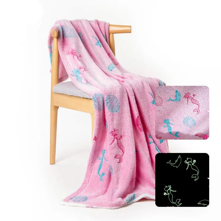 Factory Direct High Quality Custom Super Soft Flannel Glow In The Dark Mermaid Tail Blanket