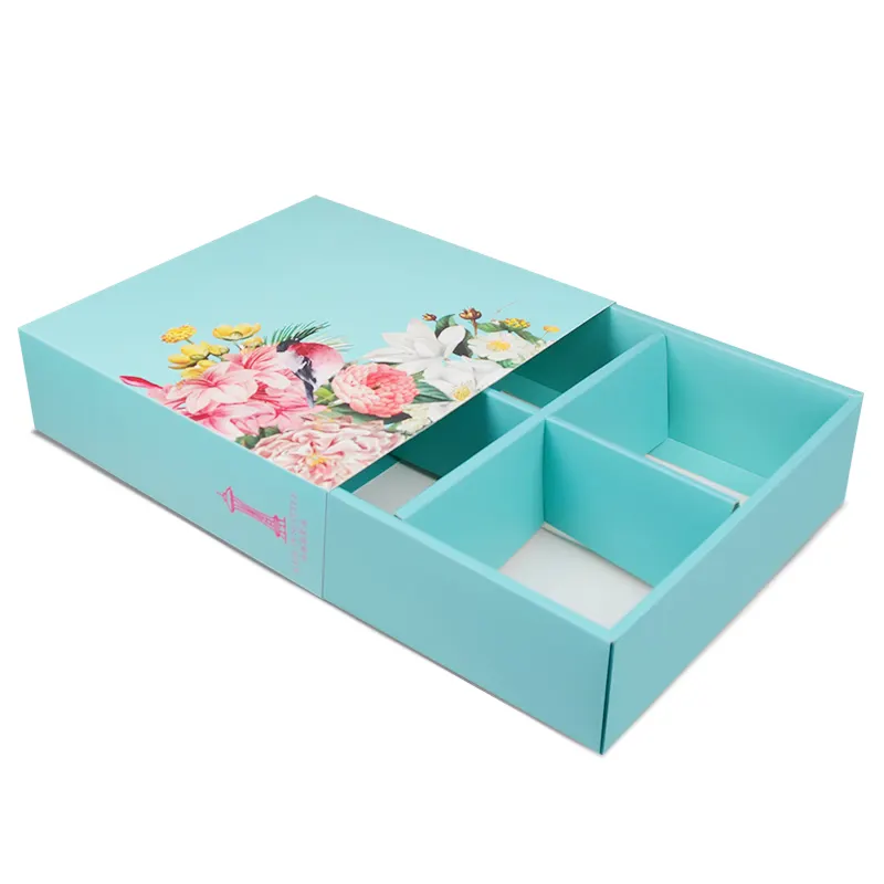Customized Design Moon Cake Blue Drawer Box with Hole and Handle for Packaging Cup Cake Chinese Biscuit