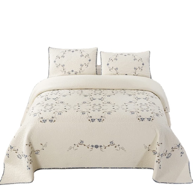Hot Sale Embroidery Cotton Quilted Bedspread Quilt Set Lightweight Bed Coverlet Set for All Season