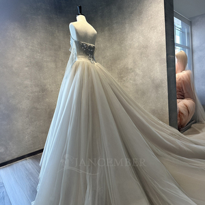 Nt145 Bridal Gown <b>Strapless</b> <b>Corset</b> Silver Embroidery Floral Applique Soft Tulle a Line Wedding Dress Long Train Jancember - Product Image 5