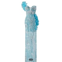 Robe de soirée d'été sans bretelles avec bordure à volants, silhouette ajustée en A, longue fente latérale, robe maxi