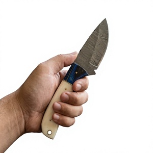 Cuchillo de caza y camping de hoja fija con punta de caída, de acero de Damasco, con mango de madera y hueso, personalizable DIY - Product Image 3