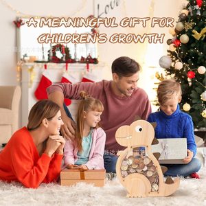Tirelire dinosaure en bois pour les tout-petits, tirelire à monnaie, pour les enfants de 2 à 4 ans - Product Image 3