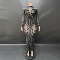 Robe de soirée longue à manches longues en strass transparents, noire et scintillante, pour femmes, taille plus, de la marque Novance Y5983, pour les événements formels
