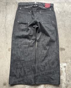 Tessuto Salavge oversize a gamba larga rosso con bottone Tornado Raw giapponese svasato Jeans Jeans larghi da uomo - Product Image 2