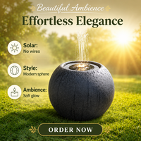 Fontaine solaire de jardin avec lumières LED changeantes de couleur, grande fontaine ronde en résine noire pour la décoration de patio et de jardin