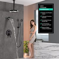 Ensemble de robinetterie de douche vintage Homekicen à 1 poignée, avec bec de baignoire cascade de plafond de 9 pouces, en acier inoxydable et laiton, finition noir mat