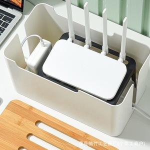 Boîte de rangement pour routeur, rectangulaire, couleur bois naturel, organisateur de câbles de type vertical, pour modem WiFi et décodeur TV - Product Image 3