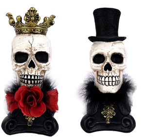 Nouvelles sculptures de couple de squelettes en résine pour la fête du jour des morts, couleurs traditionnelles mexicaines, figurine d'Halloween, roi et reine - Product Image 1