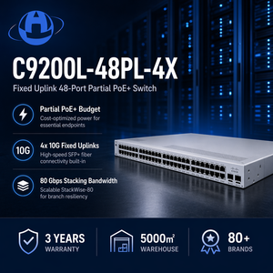 Nouveau Switch d'entreprise d'entrée de gamme Cisco Catalyst 9200L-<span class=keywords><strong>48PL</strong></span>-<span class=keywords><strong>4X</strong></span> 48 ports PoE+ partiel 4x10G avec Uplink fixe StackWise-80 - Product Image 1