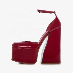 Summer Women's Dress <b>Shoes</b> Ankle Straps Patent Sandals High Chunky Heels Thick Platform Custom Colors Buckles Satin Pumps - Product Image 4