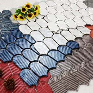 Mosaïques en porcelaine en forme de plume Olde Worlde, mosaïques en céramique bleues brillantes pour les murs de la salle de bain - Product Image 3