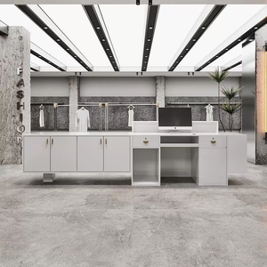 โต๊ะรับสีขาวสำหรับร้านทำจากไม้ + สแตนเลสทันสมัยทันสมัยตามสั่งใช้ในร้านเงินสดในโรงแรมร้านเสริมสวยสปา - Product Image 5