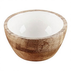 Bol en bois artisanal écologique avec intérieur à pois gris, design classique pour servir des aliments lors de fêtes et offrir en cadeau - Product Image 2