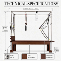 Table de Pilates Cadillac Trapeze Portable en Noyer et Acier Inoxydable de Luxe, Réglable, Certifiée CE, Équipement Professionnel de Studio
