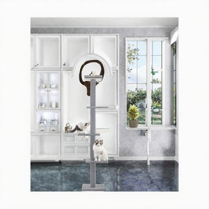 Arbre à chat haut de 4 niveaux marron foncé, fait main, grand lit pour chat d'intérieur avec tapis et poteau à gratter en sisal, emballé en carton - Product Image 2