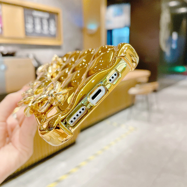 Fashion Electroplated Gold Silver Hand Wrist Metal Chain Bracelet Phone Case for iPhone 13 12 Pro Max Bling Bling Cover Case