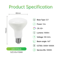 Ampoule LED Minimaliste à Prix Avantageux, 12W, 1080LM, 100-265V, Culot E27, Angle de Faisceau 160°, Température de Couleur 3000K-10000K, Vente Chaude