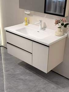 Modern <b>Wall</b> Mounted Bathroom Vanity <b>Set</b> with Smart LED <b>Mirror</b> Cabinet, Storage Shelves, Ceramic Basin and Soft Close Design - Product Image 3