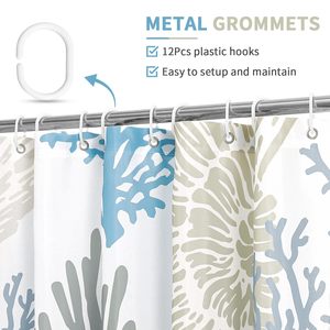 Ocean Beach Seashell Starfish Rideau de douche en tissu imperméable pour décor de salle de bain avec crochets - Product Image 5