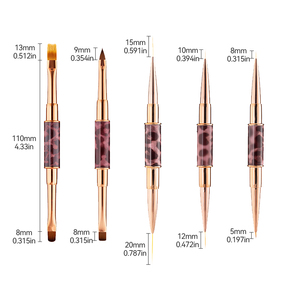 Double End Leopard Metal Handle Nail Drawing Brush Nylon <b>Liner</b> for <b>Fine</b> Line UV Gel Painting Manicure - Product Image 2