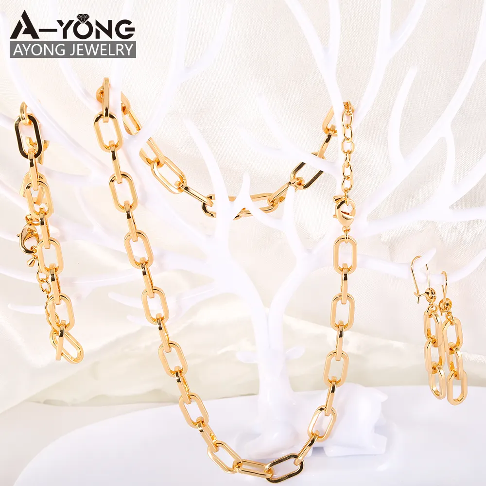 China hot sale 18k gold artificial new design ladies simple jewellery set for wedding