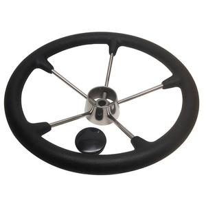 Accessoires de bateau, matériel marin, volant en acier inoxydable noir avec mousse PU et poignée antidérapante pour yacht - Product Image 1