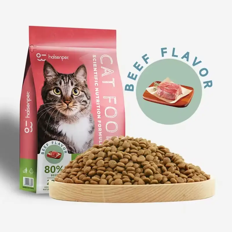 OEM Pet gatto Food naturale ricco di proteine sapori di manzo forma a stella Formula scientifica cibo secco per gatti di tutte le età cibo base