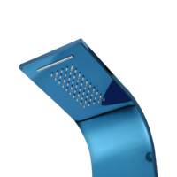 Panneau de douche LANO en acier inoxydable brossé bleu avec double poignée, haut-parleur Bluetooth intégré et jets de massage pluie