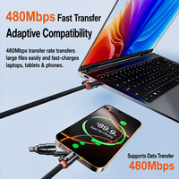 Kabel Pengisian Cepat 240W 4-in-1 Berbahan Paduan Seng dengan Jalinan Kabel USB a ke Type-C, Chip L E-Marker, Mendukung Carplay Carlife, Sinkronisasi Data