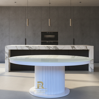 Table de salle à manger ronde classique de luxe, table en verre avec plateau en acier inoxydable blanc, table de banquet de mariage, table d'événement