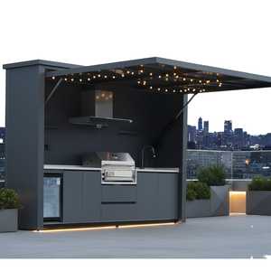 Pabellón de <span class=keywords><strong>Cocina</strong></span> Modular Prefabricado para Exteriores, con Parrilla de Acero Inoxidable, Toldo para Patio y Jardín - Product Image 3