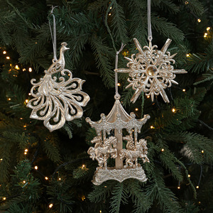 Adornos para Árbol de Navidad, Decoraciones Navideñas con Diseño de Ciervos y Copos de Nieve Color Champán para Fiestas en Casa y Decoración Navideña - Product Image 2